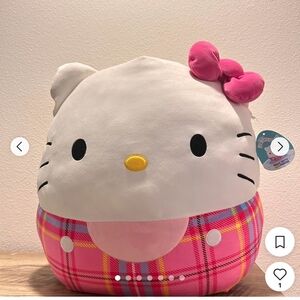 Big Hello Kitty White Plush with Pink Bow and Pink Plaid Accent